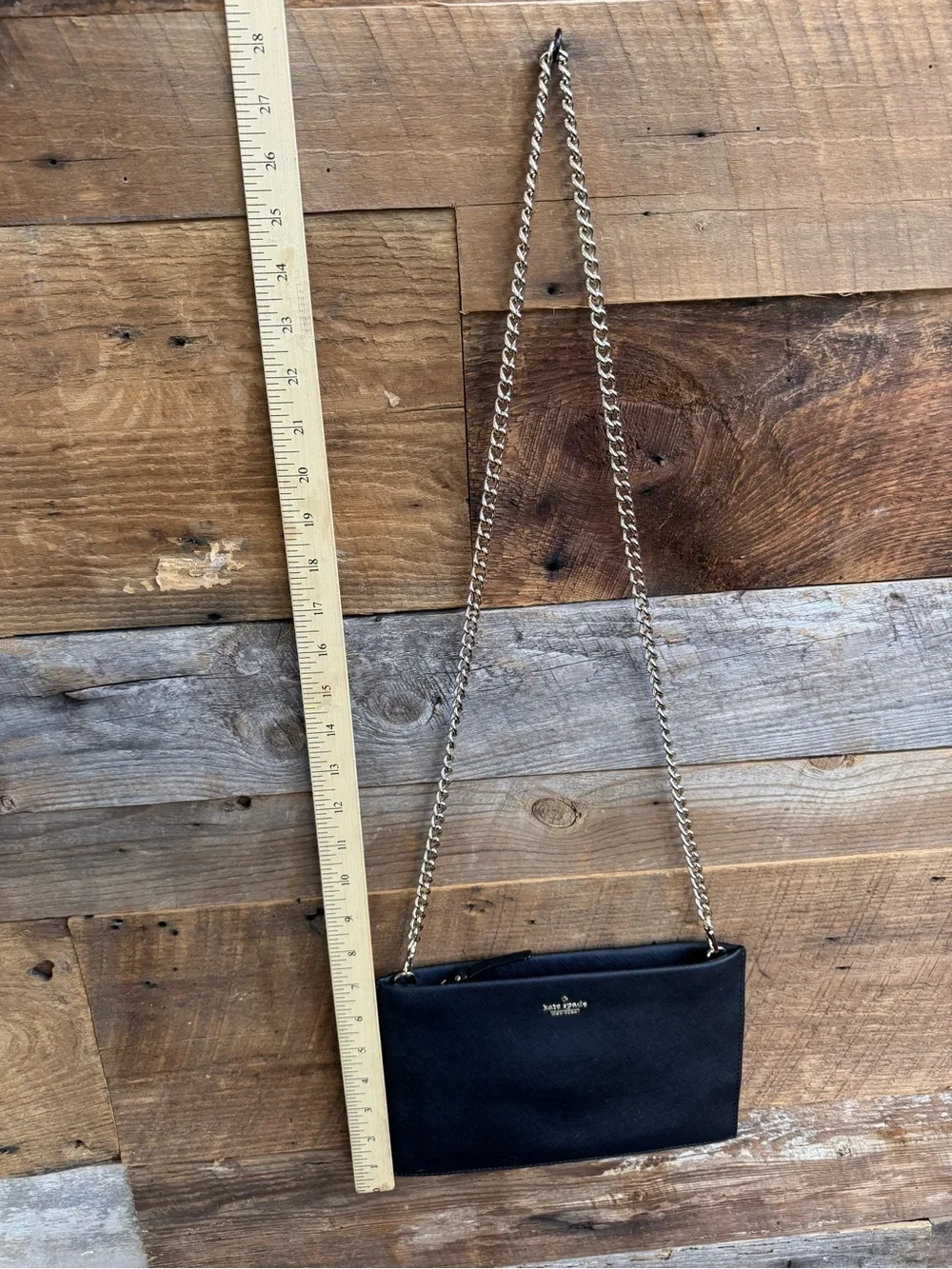 Kate Spade Cameron Street Sima Black Saffiano Leather Chain Crossbody Clutch Bag